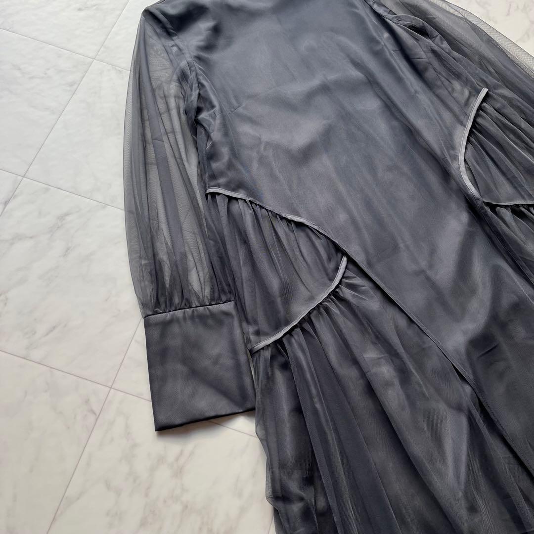 niana チュールパイピングAラインドレス　オケージョンドレス　M チャコール