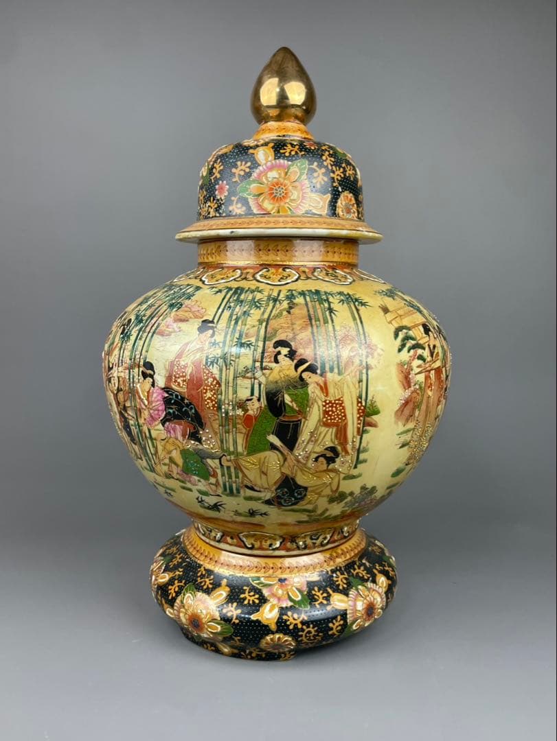 薩摩焼 沈香壺 飾壺 金彩 美人画 置物 高さ約45cm花瓶 インテリア 飾り物