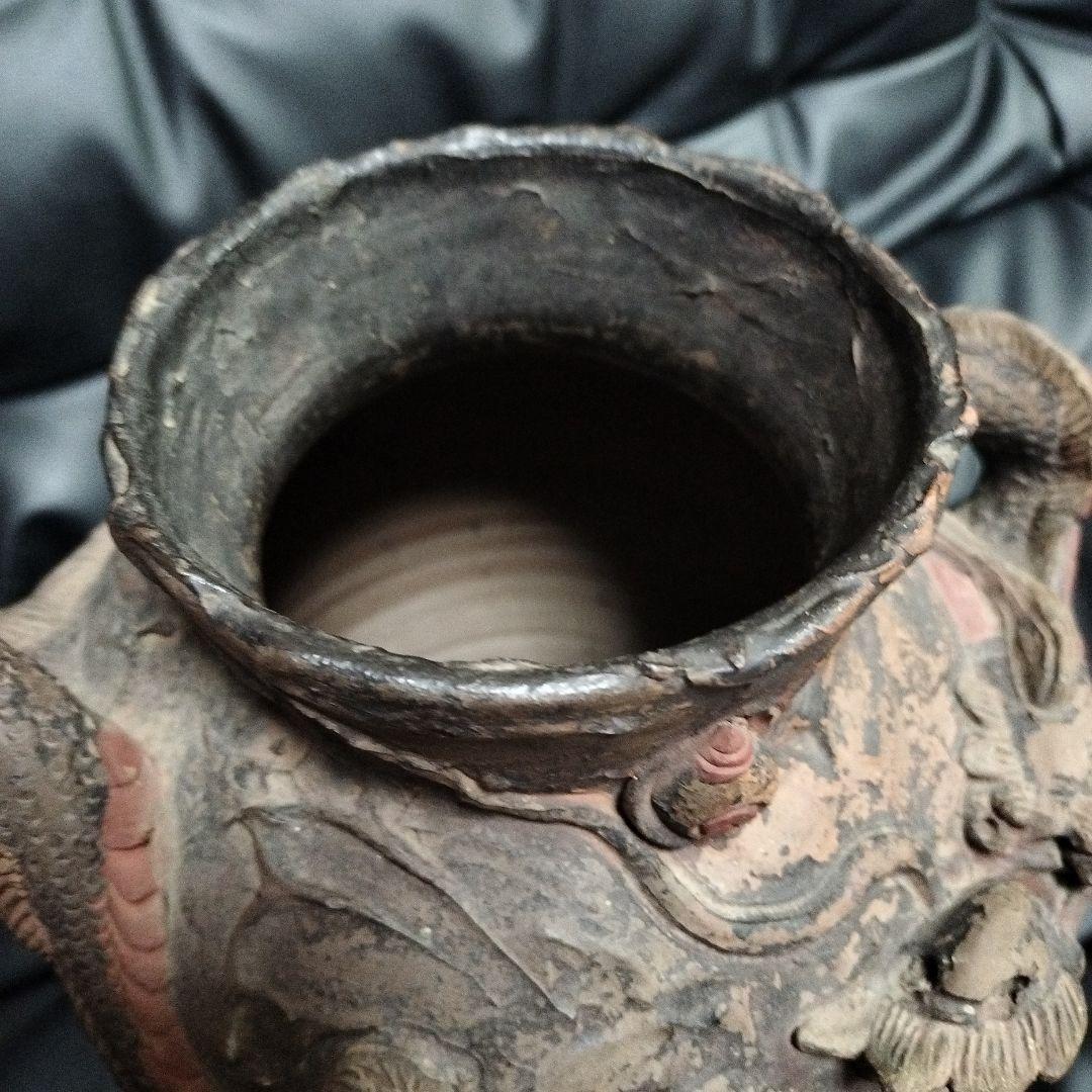 古琉球 双耳壺 龍文 古典焼 壺 琉球古陶 古美術 骨董 アンティーク