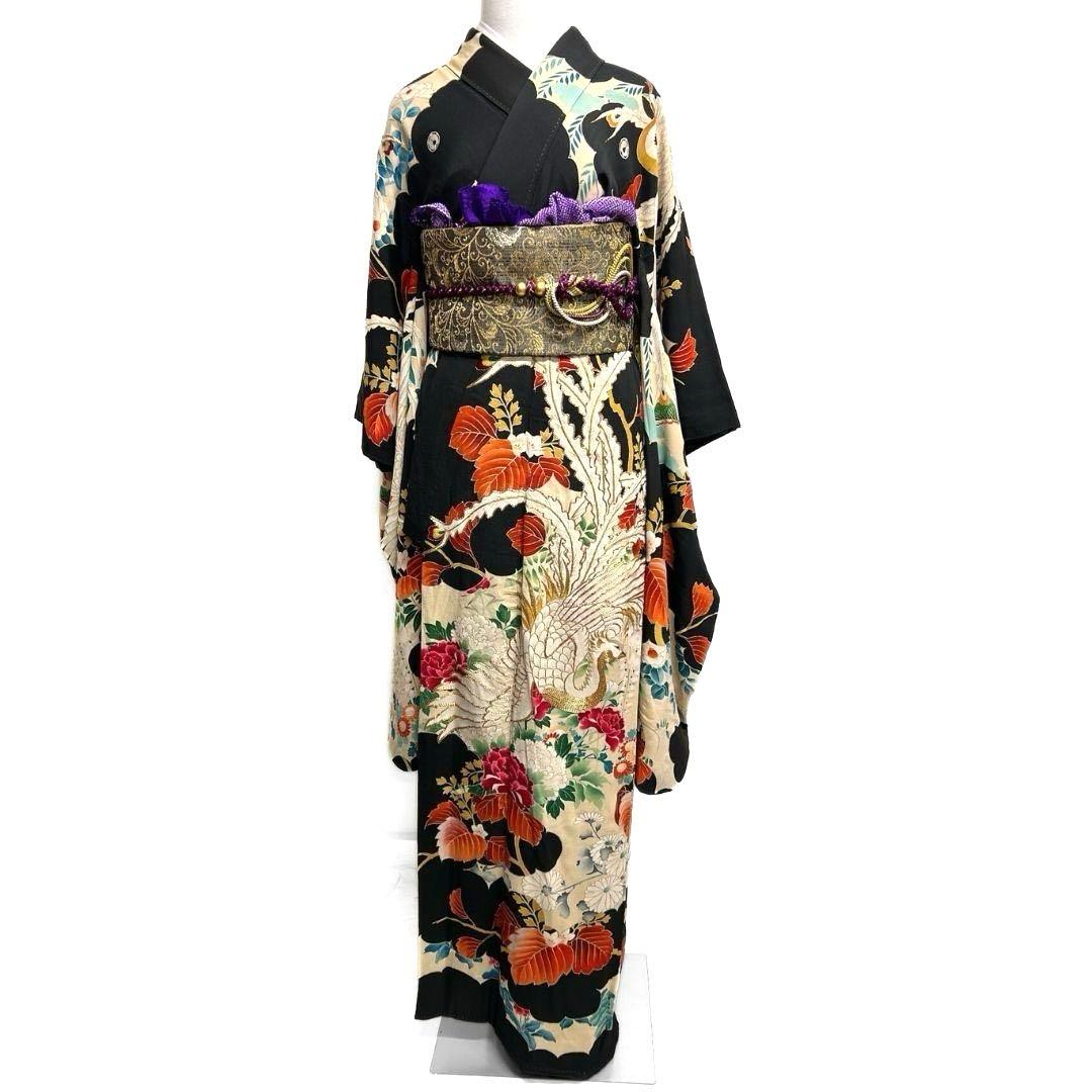 アンティーク　刺繍　金駒刺繍　鳳凰　振袖　襦袢セット　成人式 着物 022a p