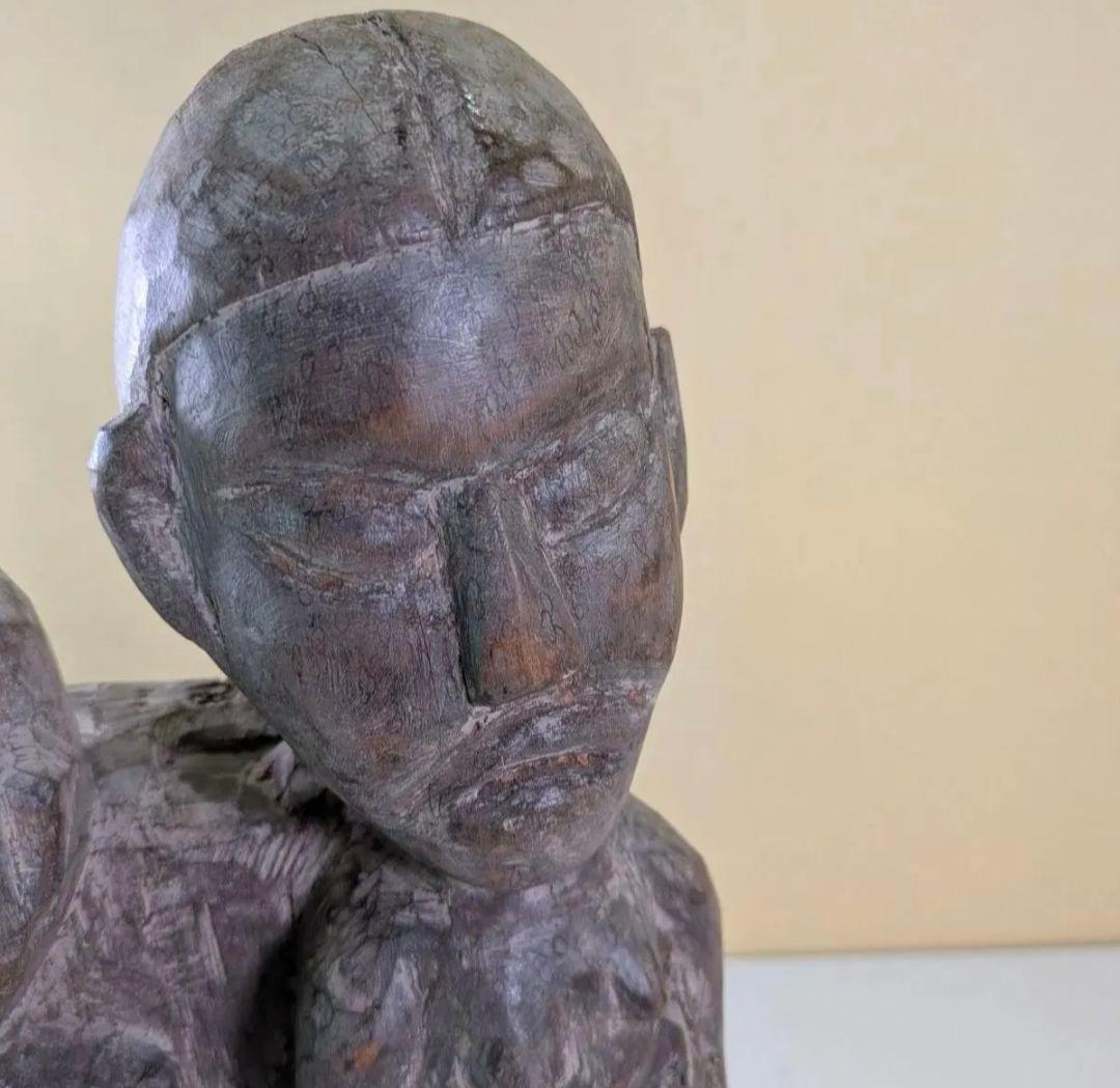 一点物　希少　夫婦　置物　木彫り　民族　一刀彫　オブジェ