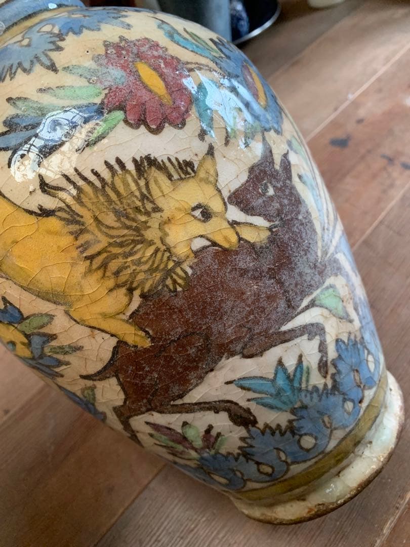 時代　マジョルカ焼　マジョリカ焼　壷　花瓶　フラワーベース　アンティーク