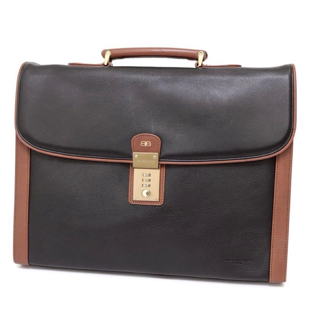 バレンシアガ ブリーフケース ペイズリー柄　レザー ロゴ型押し 黒