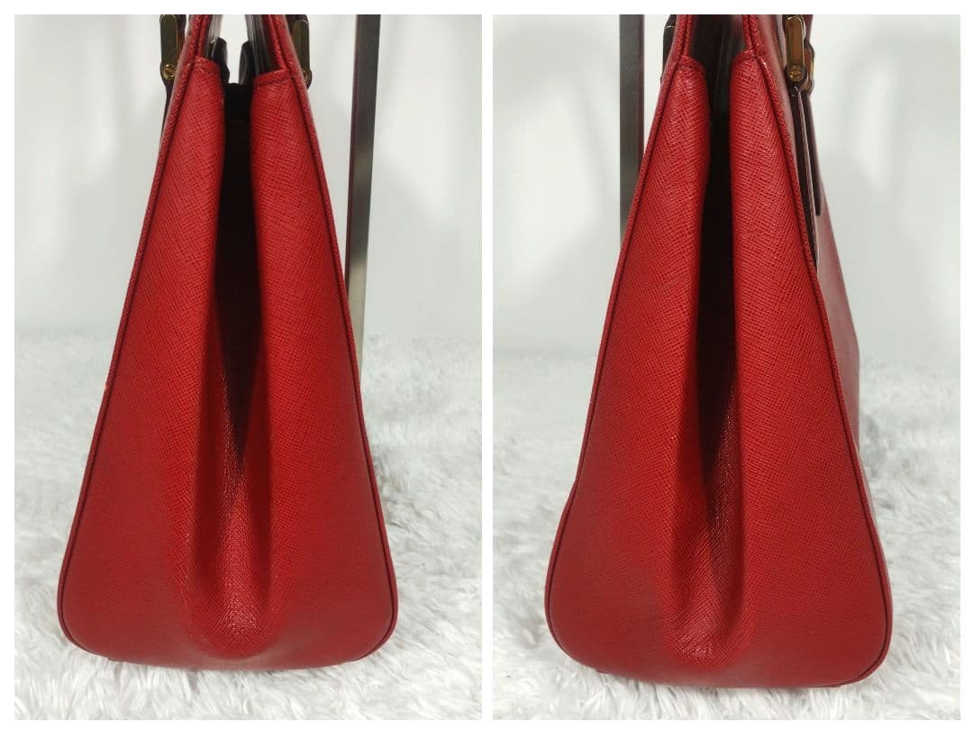 BURBERRY レザー ハンドバッグ メタルロゴ 赤 ノバチェック A4可