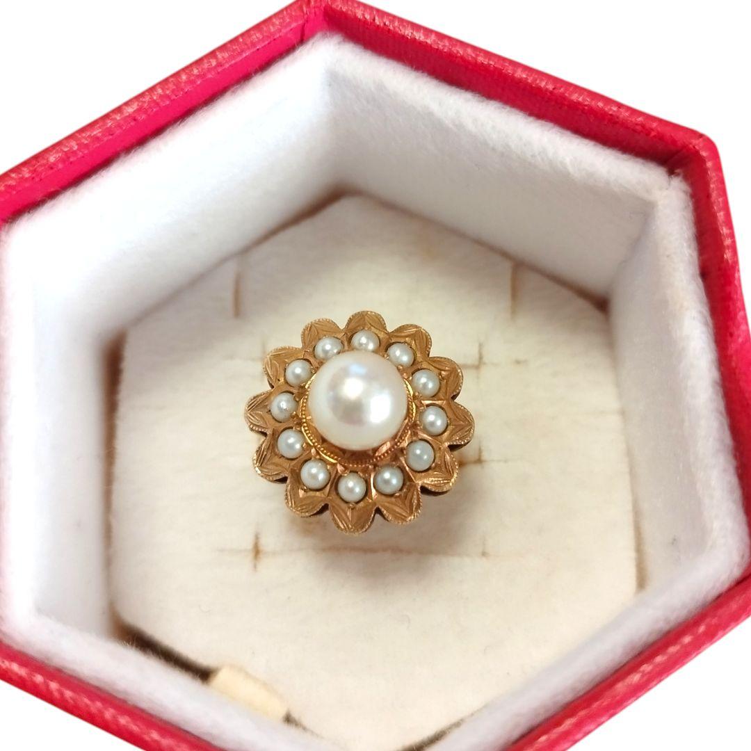 K18 パールリング 5g ゴールド 真珠 花モチーフ アンティーク調 指輪