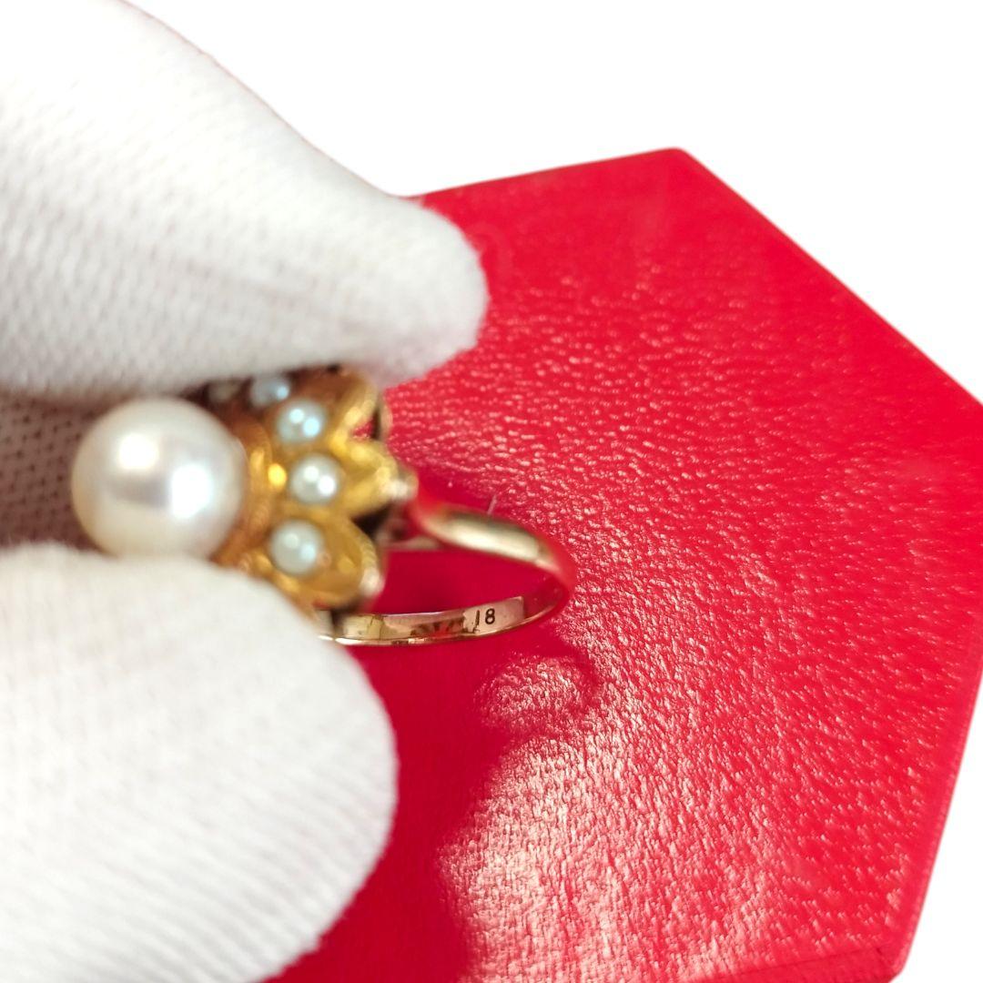 K18 パールリング 5g ゴールド 真珠 花モチーフ アンティーク調 指輪