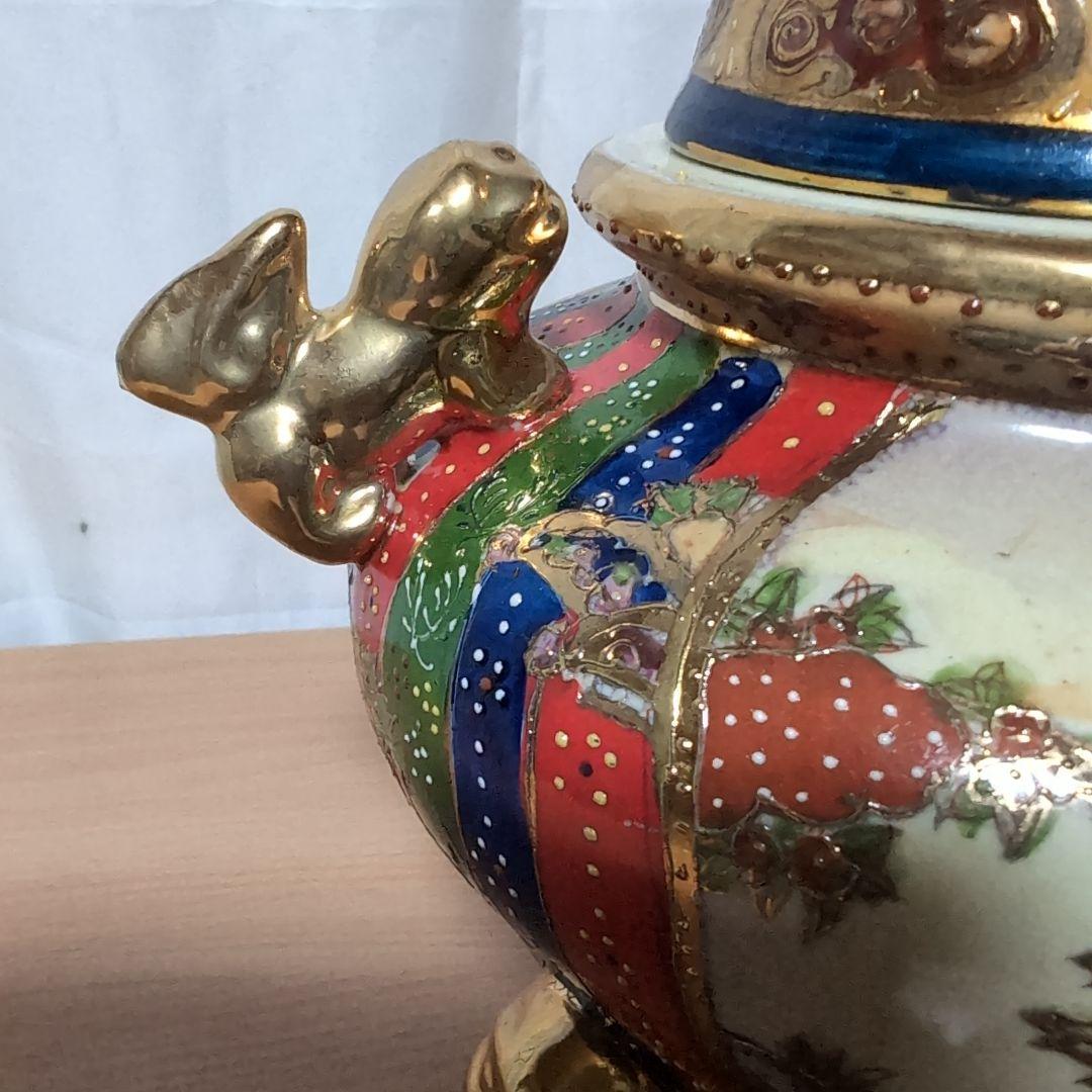 陶器製 香炉 鶴と花のデザイン