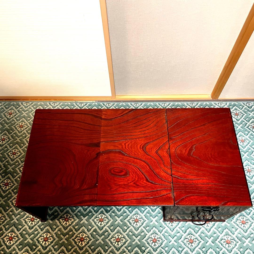 アンティーク和風 折りたたみ文机 3引き出し