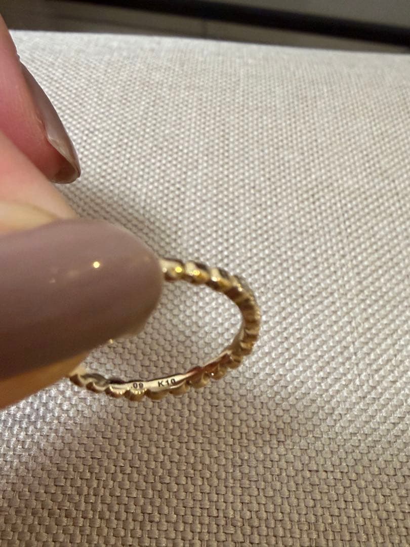 美品★アガット K10 フリルリング 9号 ダイヤモンド ハーフエタニティ