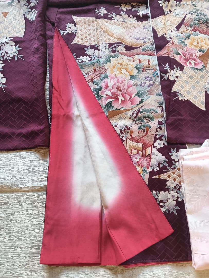 振袖フルセット　美品　パープル系　ロマンチックな古典柄　丈160　裄66.5