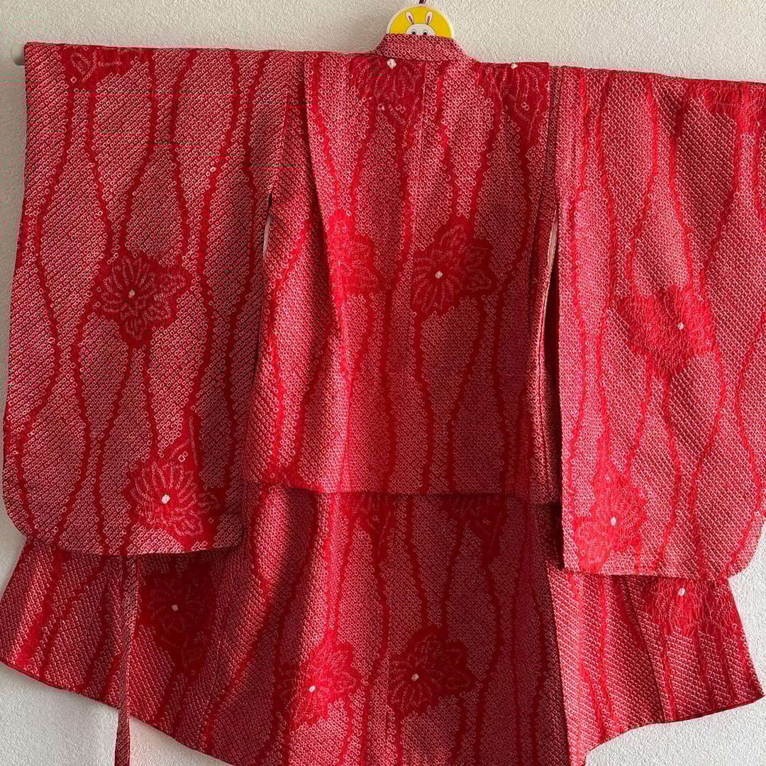 七五三　三歳　正絹総絞り着物 被布、草履セット