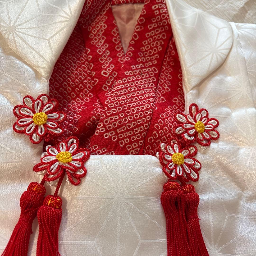 七五三　三歳　正絹総絞り着物 被布、草履セット