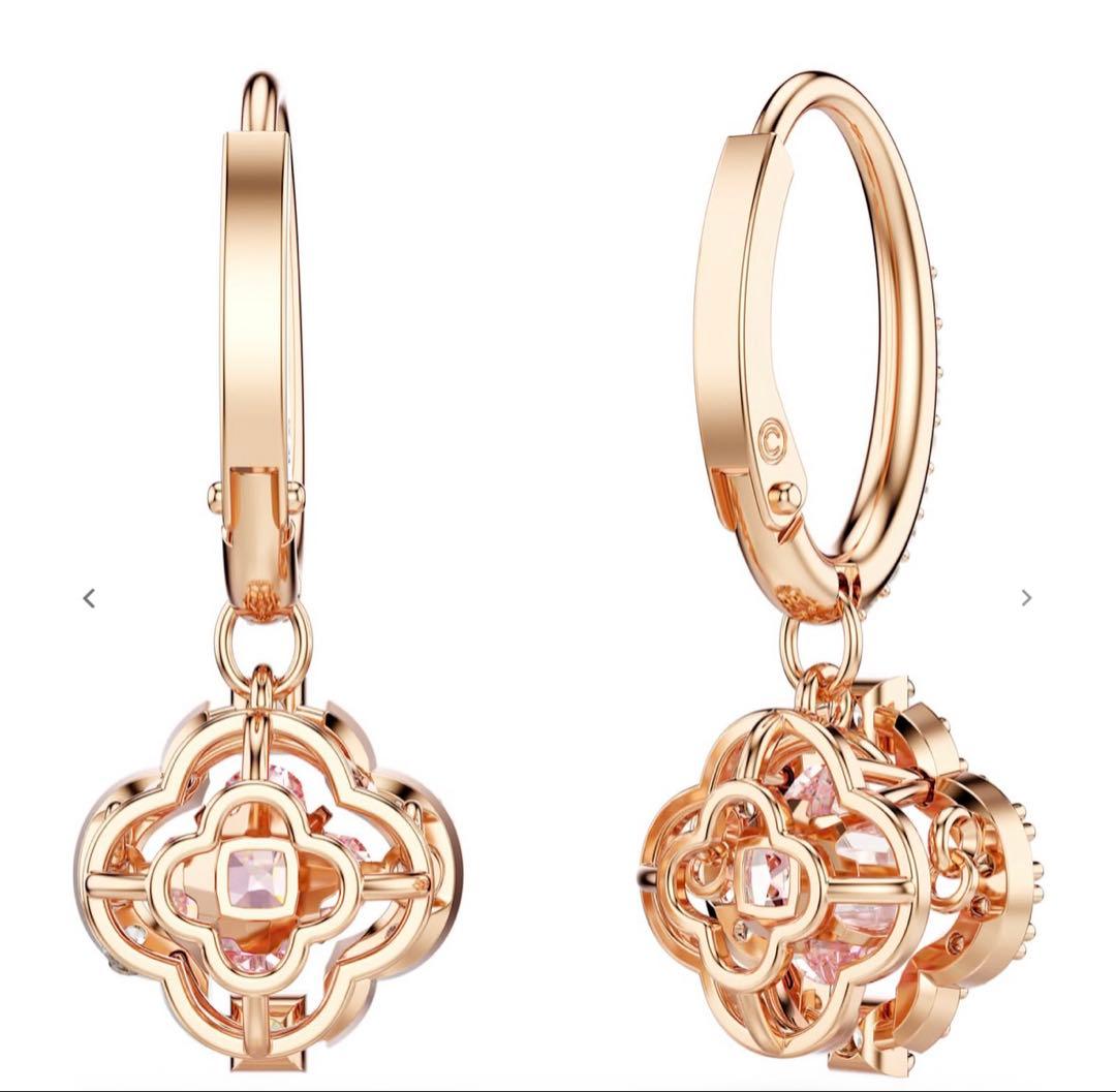 スワロフスキーピアス　ピンクゴールド クローバー ピンク