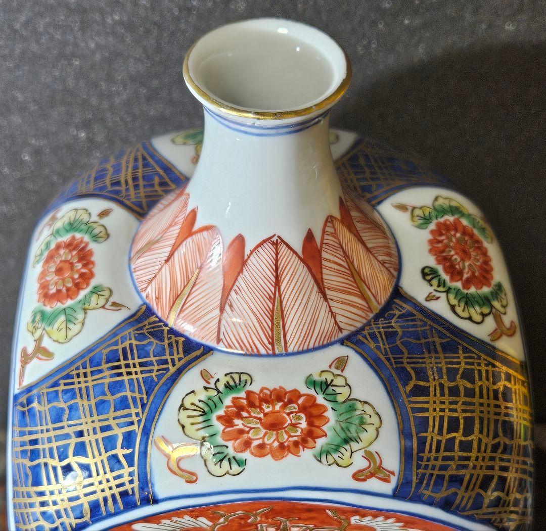 有田焼　金彩色絵　古伊万里写し　四方瓶 四方徳利　花入れ　インテリア　オブジェ