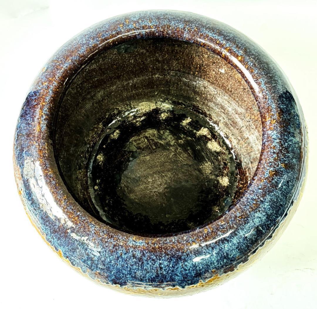 清時代 乾隆・嘉慶年間葛明祥造特注品 海鼠釉黄釉花鳥文火鉢 特大WWTT152