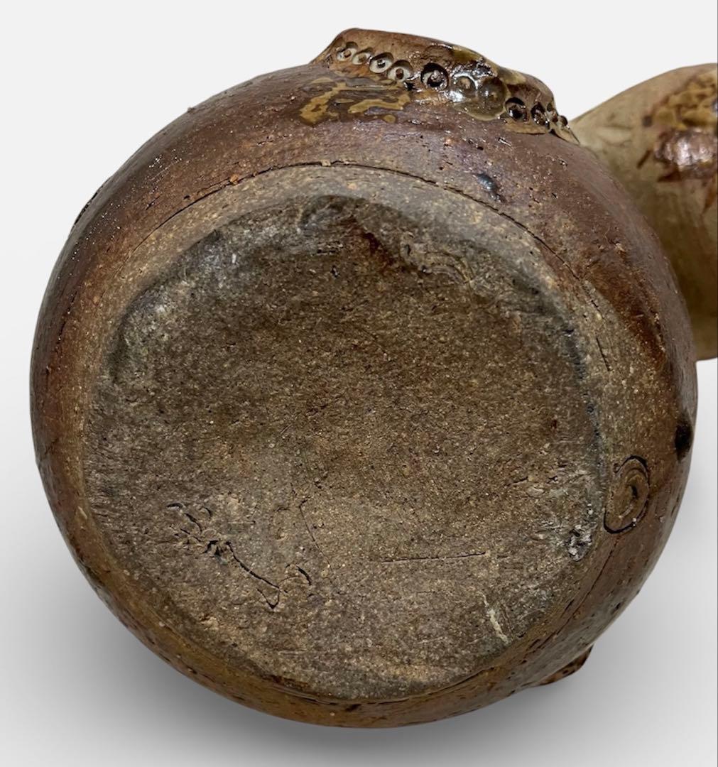 稀少珍品☆蛸彫刻付き 古い花瓶 陶器焼物 作家在銘 詳細不明 約30cm