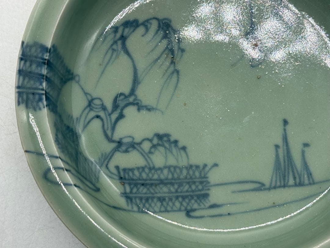 江戸　鍋島青磁　柳紋　お皿　共箱　アンティーク　送料込み260115