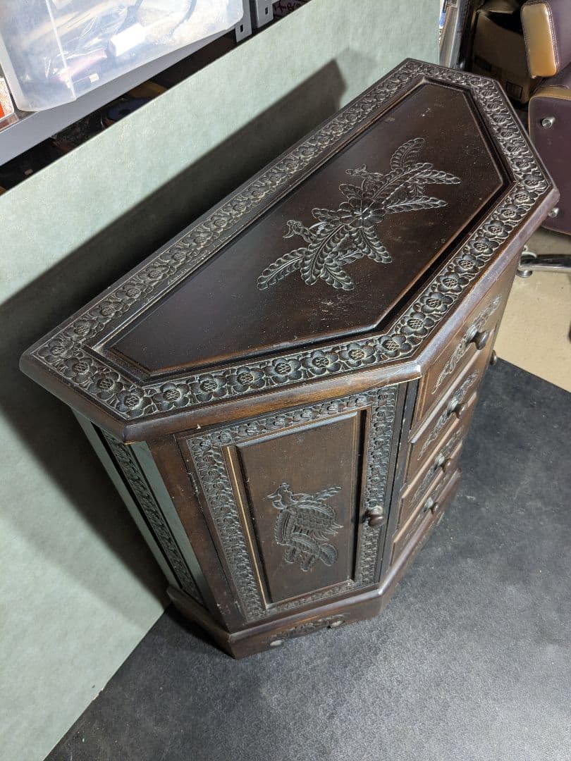 (S) 木彫刻　引き出し　4段　アンティーク　レトロ