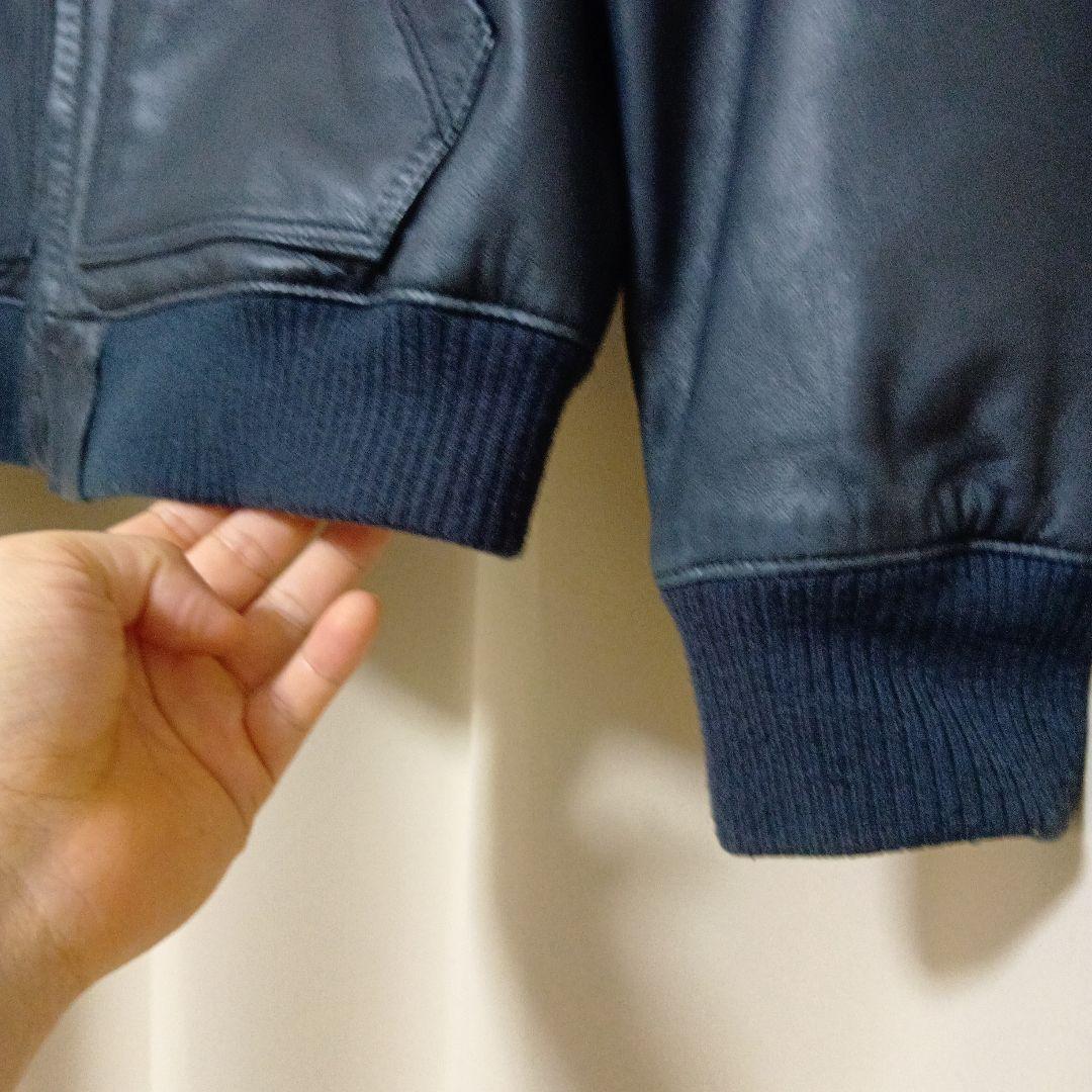 Schott レザーフルジップパーカー ネイビー Lサイズ