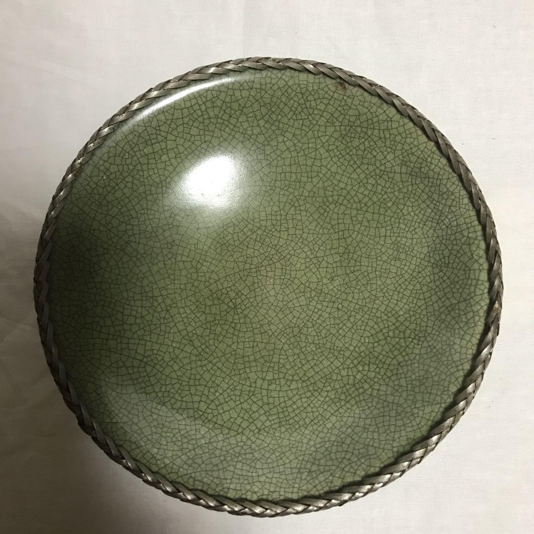 銀編み包み　青磁菓子鉢