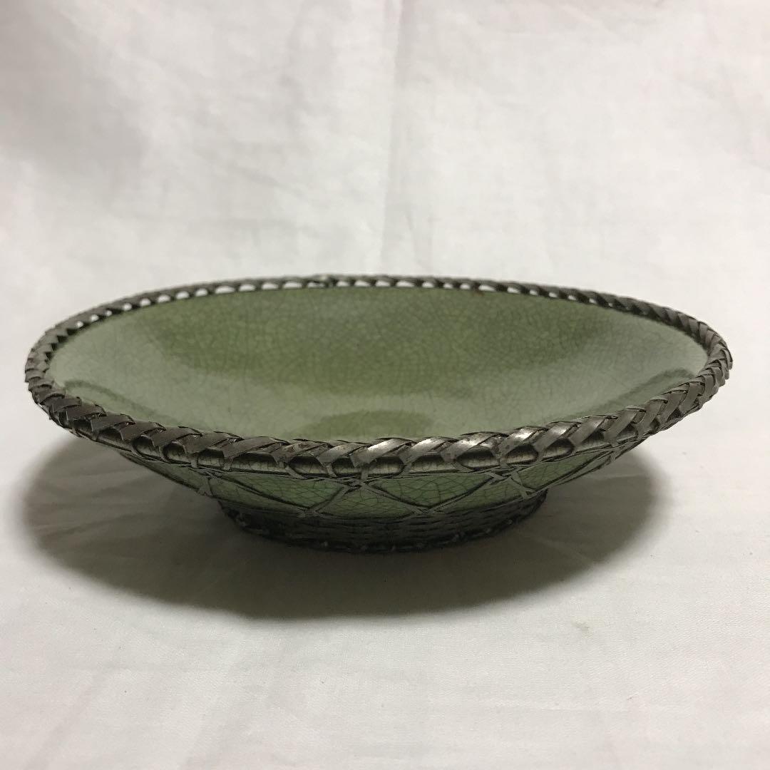 銀編み包み　青磁菓子鉢