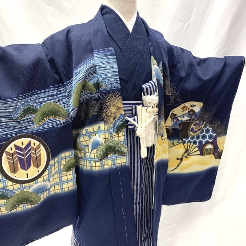 503ab6■七五三 五歳 男児 未使用品 着物&羽織&袴&角帯&長襦袢 小物