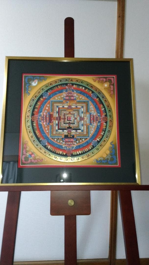 値下げ　チベット種字曼陀羅　赤　肉筆