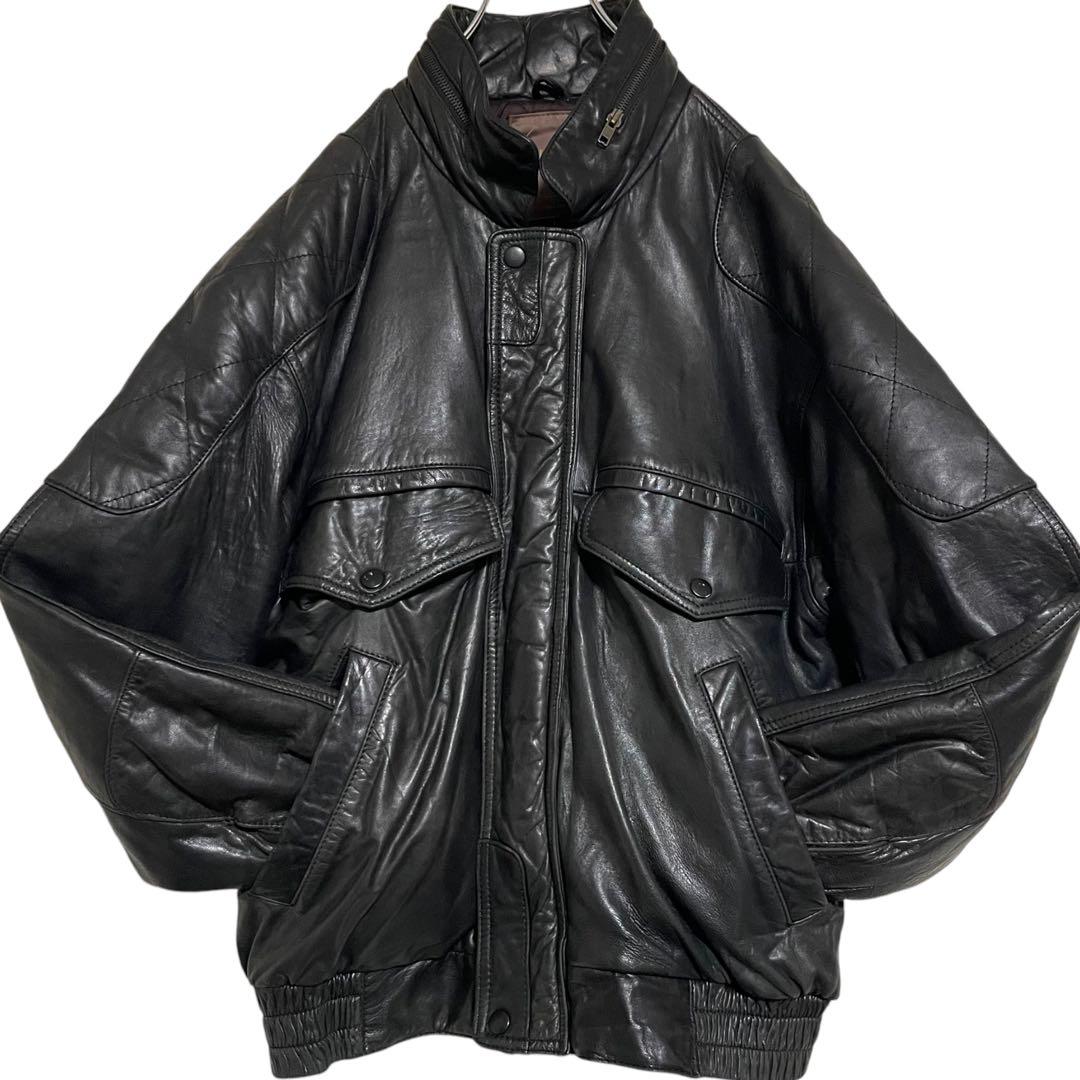 大きいサイズ【LUAU】羊革 本革 ラムレザーシングルライダースジャケット 黒L