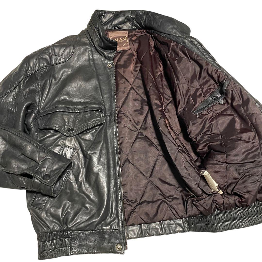 大きいサイズ【LUAU】羊革 本革 ラムレザーシングルライダースジャケット 黒L