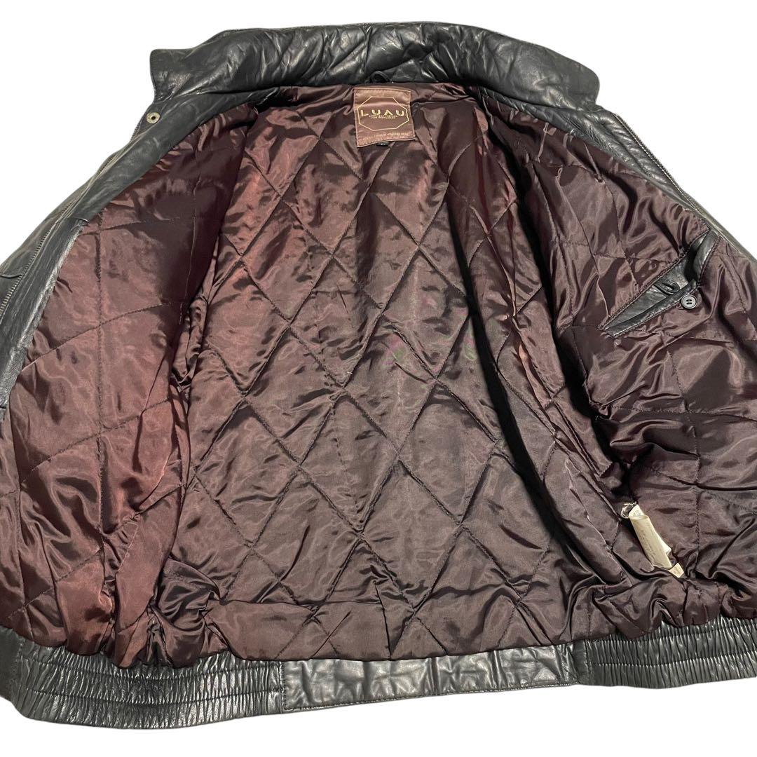 大きいサイズ【LUAU】羊革 本革 ラムレザーシングルライダースジャケット 黒L