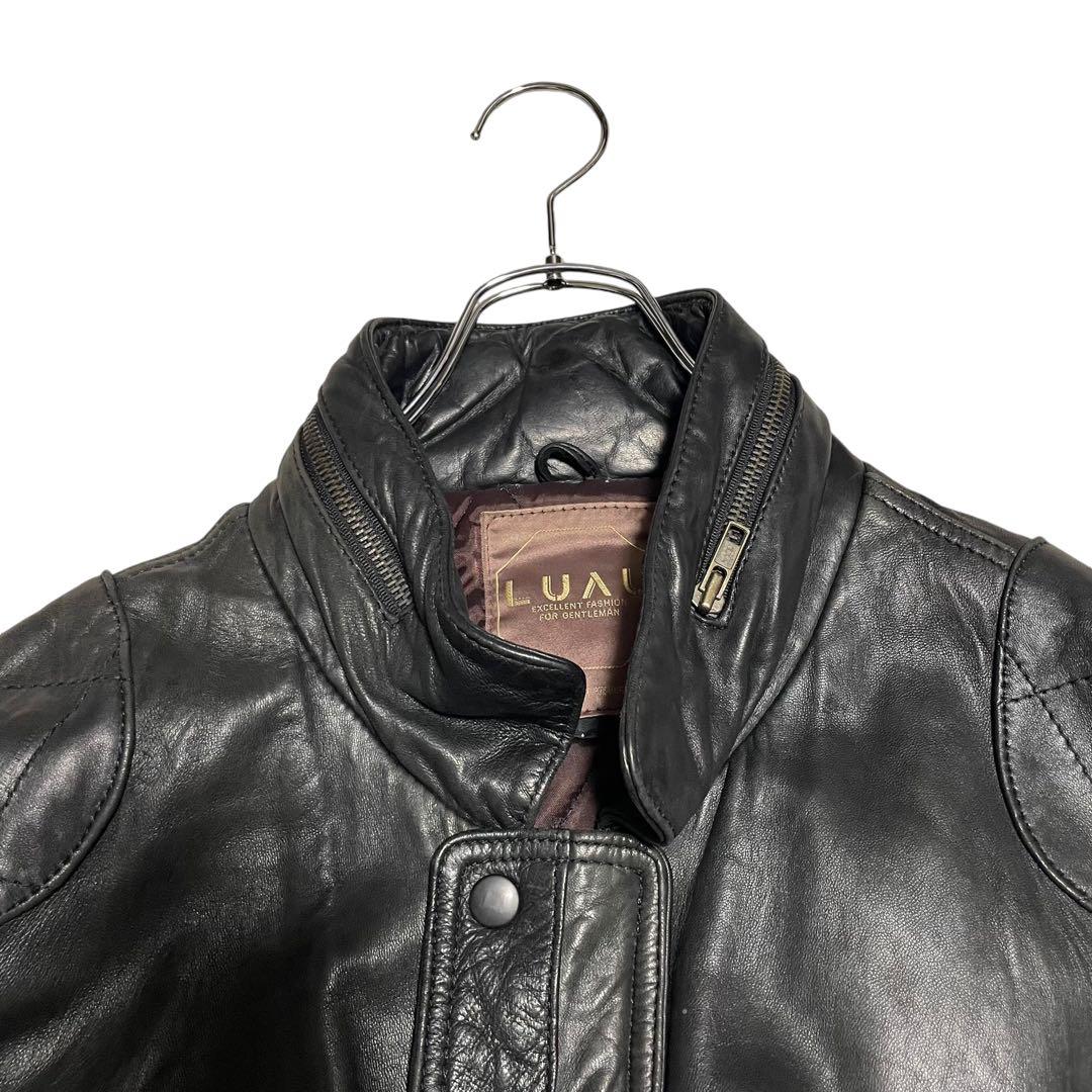 大きいサイズ【LUAU】羊革 本革 ラムレザーシングルライダースジャケット 黒L