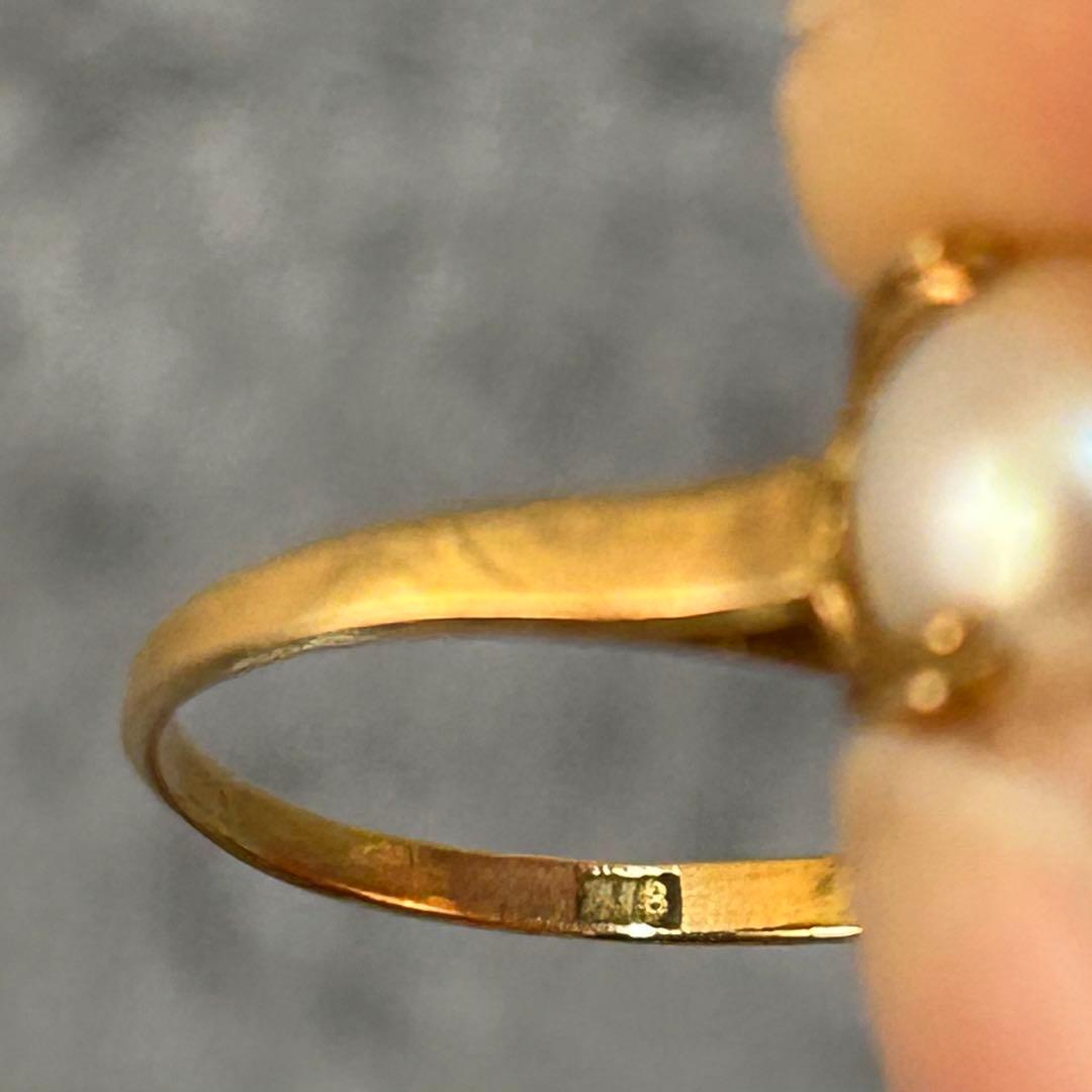 【値引き対応あり】【18K】 本真珠 パールリング（刻印あり）