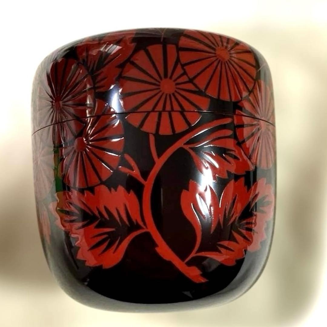 J-48 大棗　清峰銘『鵬雲斎好写 朱菊絵』　蒔絵　漆芸　茶道具　美術品　工芸品