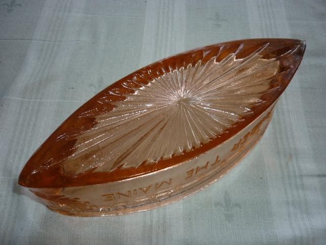 極希少（ピンク色）美品 大正時代◆アメリカ海軍 戦艦 メイン号 ガラス 小物入れ