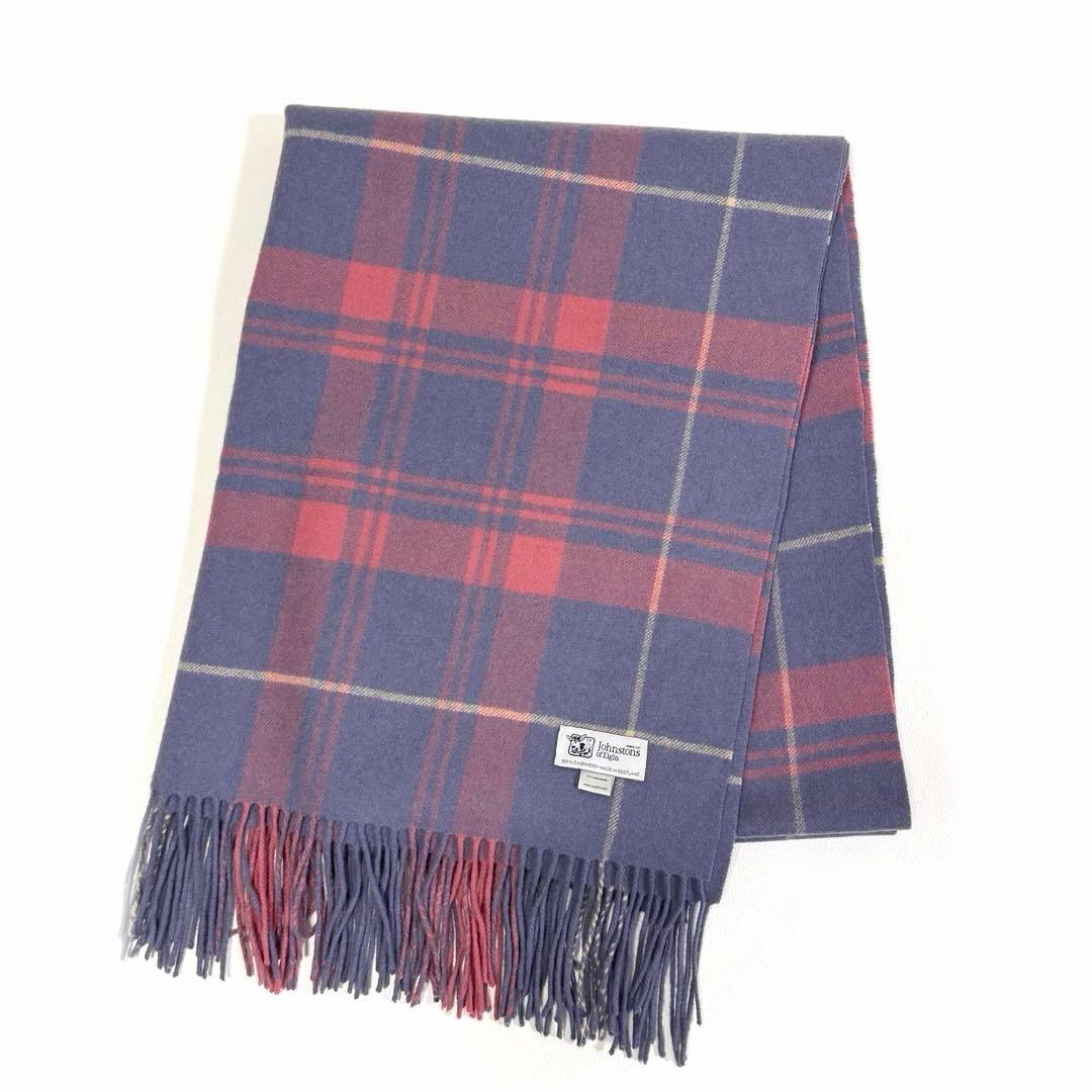 ジョンストンズオブエルガン 大判ストール マフラー カシミヤ100% ブルー