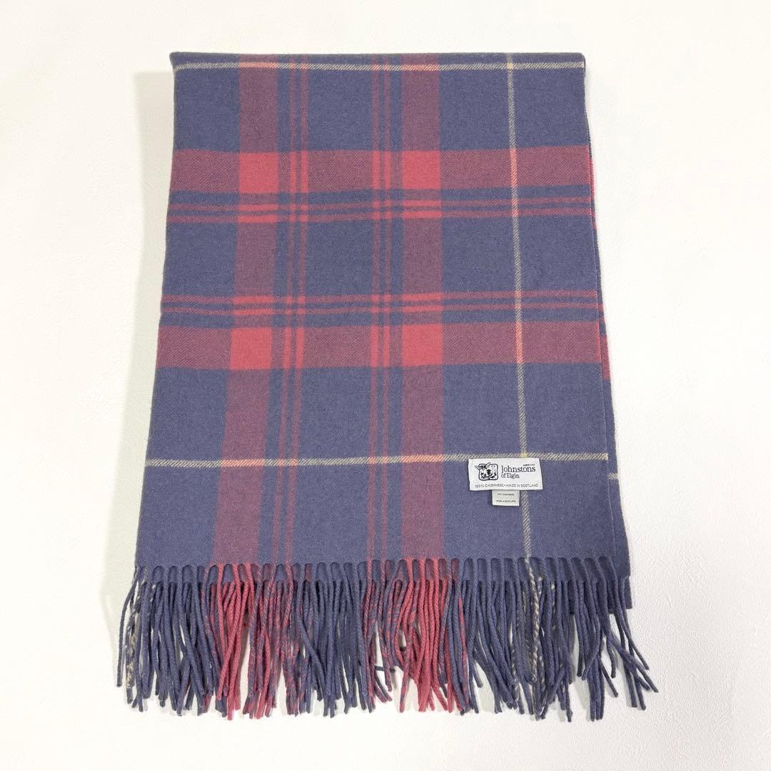 ジョンストンズオブエルガン 大判ストール マフラー カシミヤ100% ブルー
