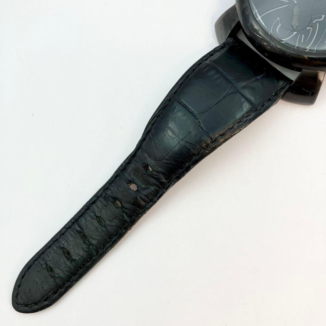 稼働品 ガガミラノ マヌアーレ 48ｍｍ 手巻き オールブラック 腕時計