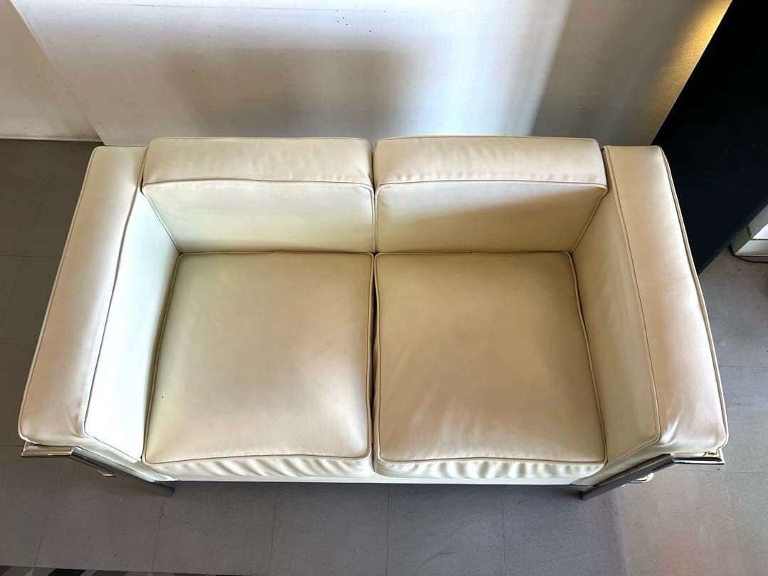 ル・コルビジェ LC2デザナーズソファ アイボリーレザー 2人掛けソファ