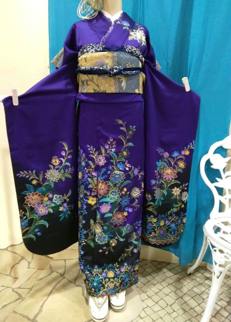 振袖フルセット、正絹振袖成人式、重ね衿、クリスタルストーン帯揚げ帯締、袋帯、襦袢