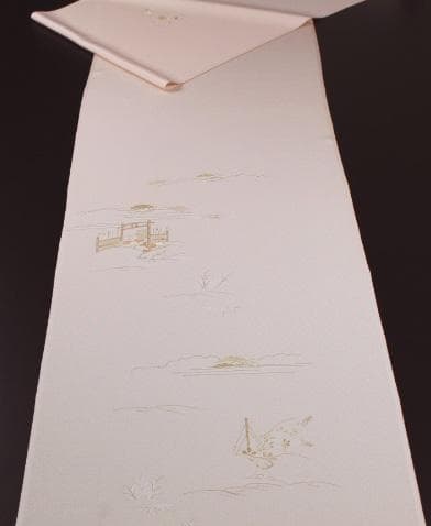 正絹　手描き　京友禅　 附け下げ　サーモンピンク系　反物