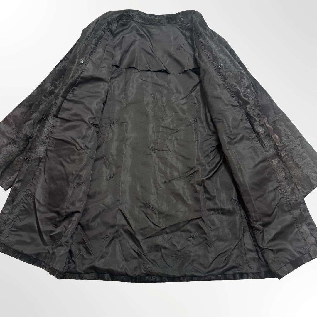 Chloe クロエ ベロア×ハラコ調 ロングコート レディース ヴィンテージ