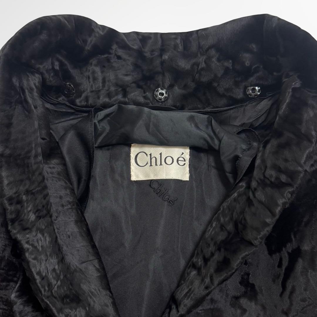 Chloe クロエ ベロア×ハラコ調 ロングコート レディース ヴィンテージ