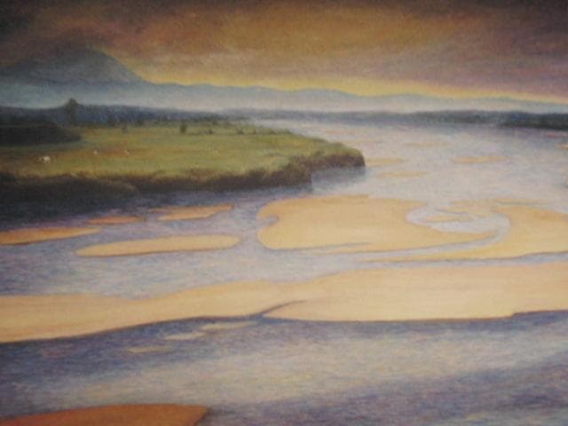 園山幹生、斐伊川の朝、希少画集画、新品高級額・額装付、状態良好