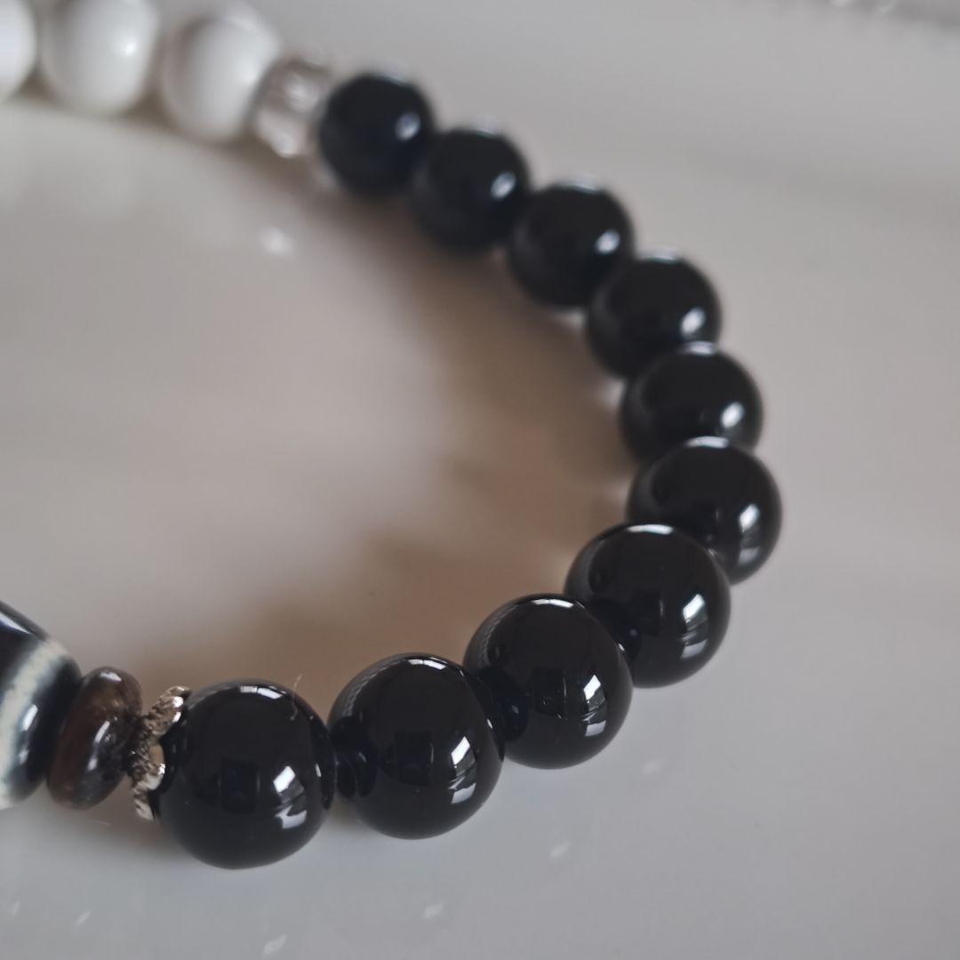 新作♡陰陽太極天珠、黒北投石、天然ホワイトオニキス