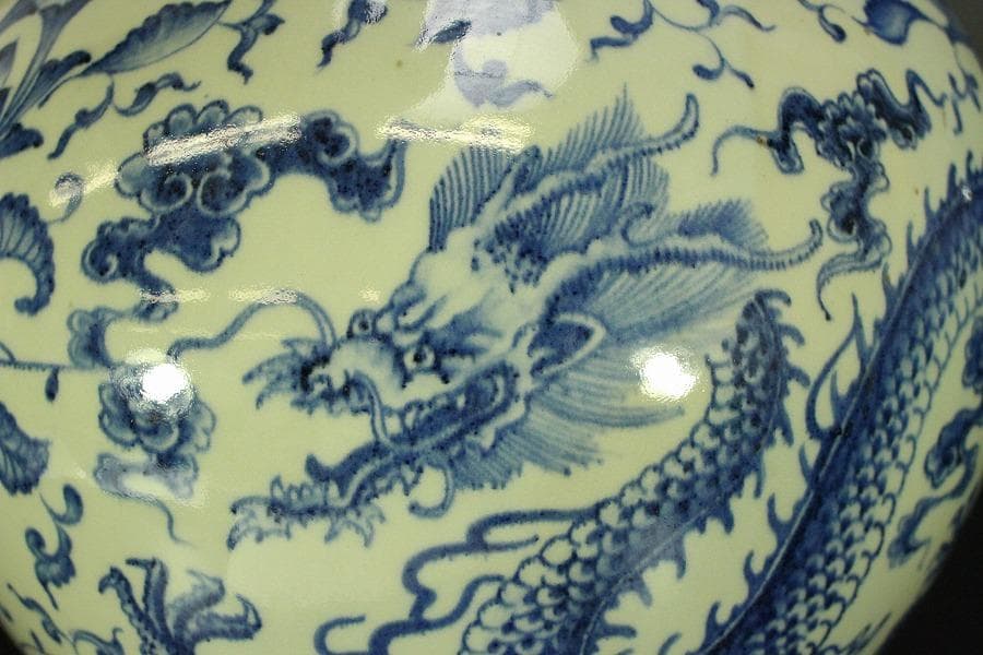 中国美術 青花 纏枝蓮花龍紋 瓶 高44cm(A365)