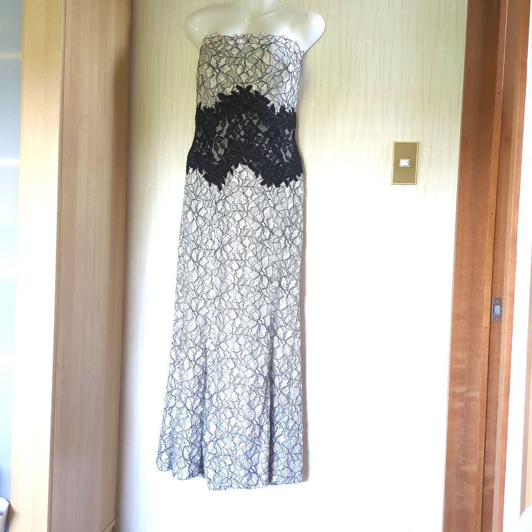 Tadashi Shoji 白と黒のレース、チューブトップマキシドレス