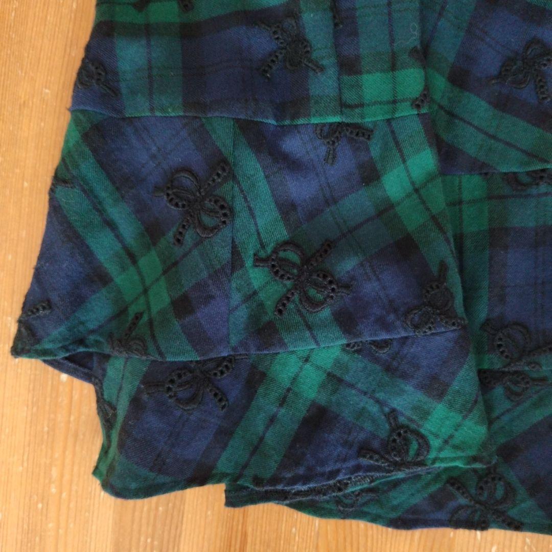 トリココムデギャルソン リボン刺繍チェックフレアースカート AD2017