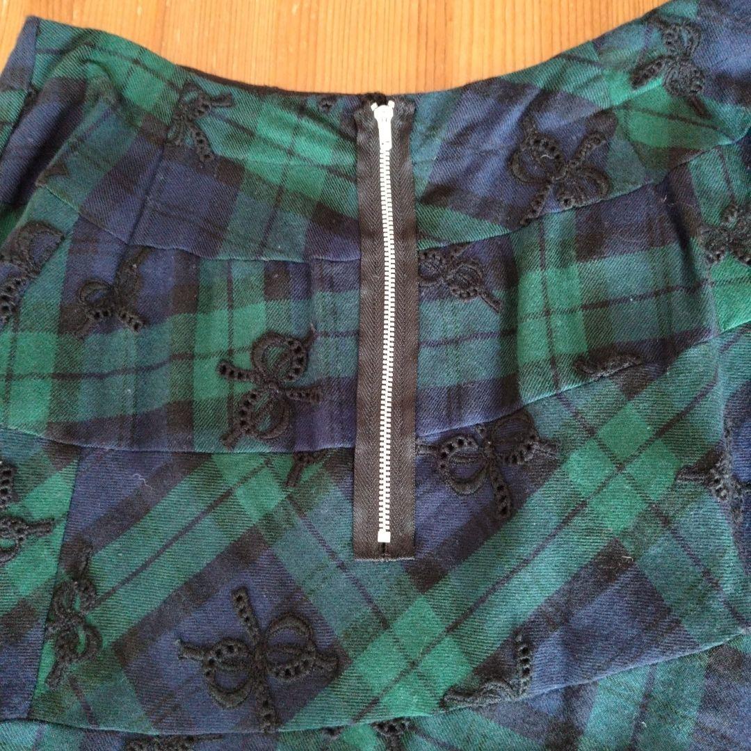 トリココムデギャルソン リボン刺繍チェックフレアースカート AD2017