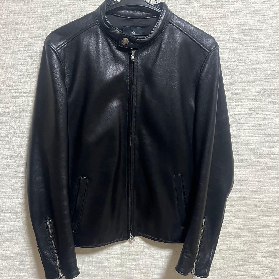 nano universe 黒 レザー シングルライダースジャケット