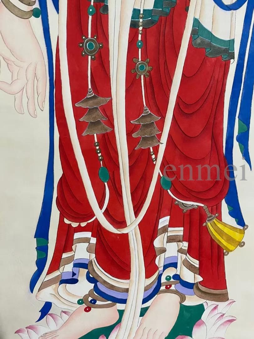 中国古美術・旧藏珍品・張大千款・仏像図・絹本・純手描き・掛軸・中堂畫・郵票落款